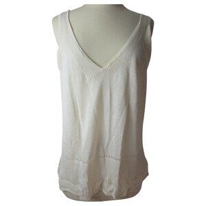 Eddie Bauer Sweater Vest Women's XL Pointelle White Silk Sleeveless Deep V-Neck‎